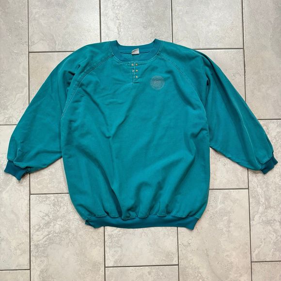 Rare Vintage 80s Osh Kosh Quarter Snap Pullover Sweatshirt Teal Size XL - Picture 1 of 7